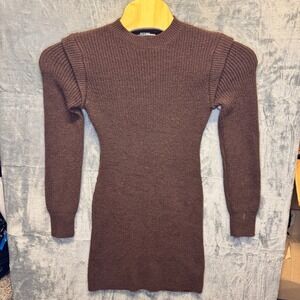 2096 | BTFBM Ribbed Layered Shoulder‎ Bodycon Mini Sweater Dress Brown Women S